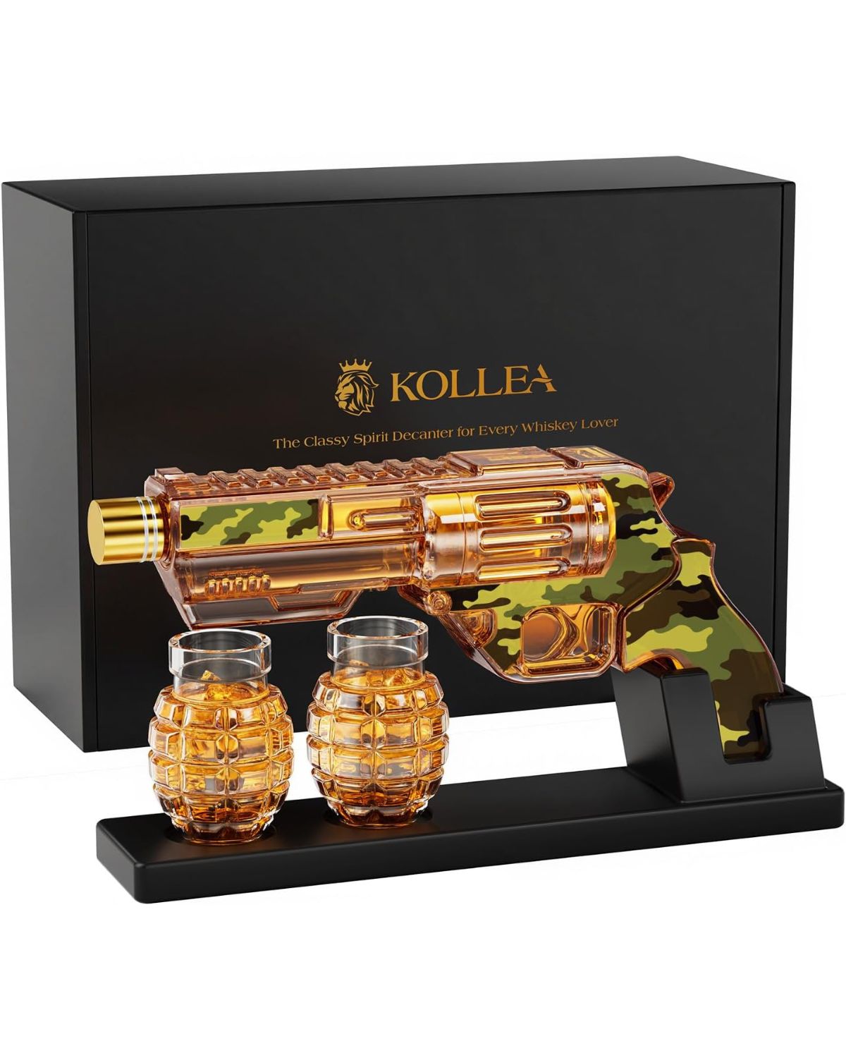 Kollea Camouflage Whiskey Decanter Sets with Grenade Shot Glasses